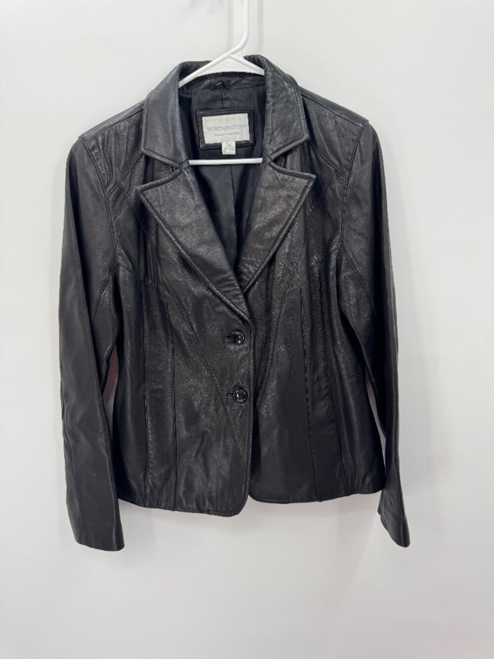 Vintage Y2K Worthington Genuine Lambskin Leather Blazer Jacket Black Small
